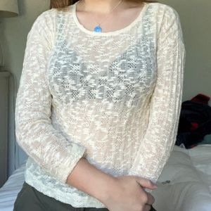Coastal Granddaughter Cream See Through Long Sleeve Sweater